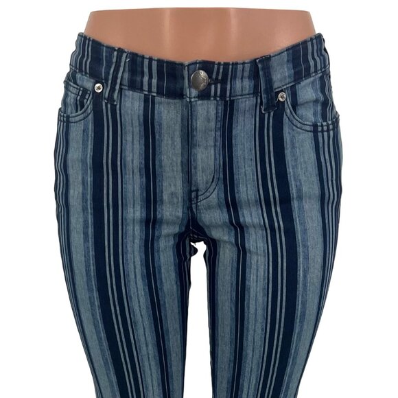 RARE NWT Free People Blue Stripe Super Flare Bell Bottom Jeans Boho Hippie Retro - Picture 4 of 16